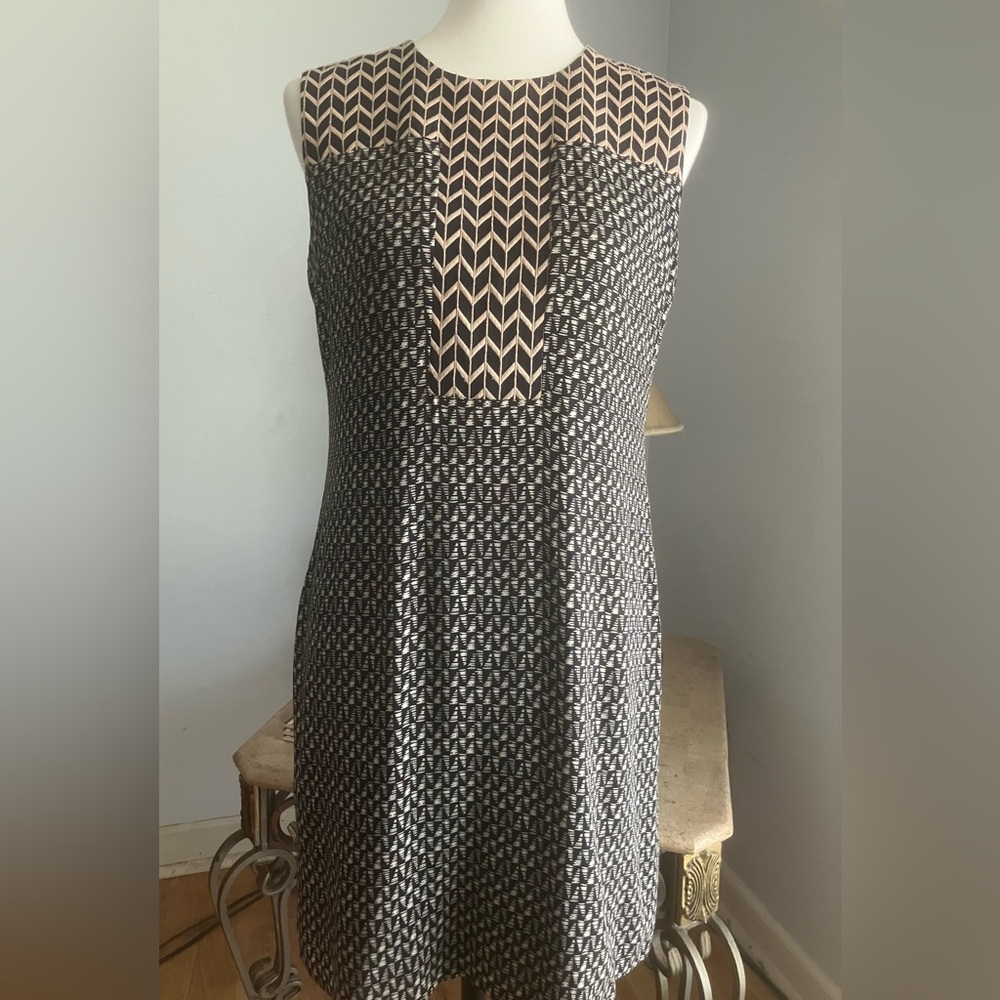 TMHL Dress Size Small Sleeveless Black & Tan Aztec Print Exposed Back Zipper